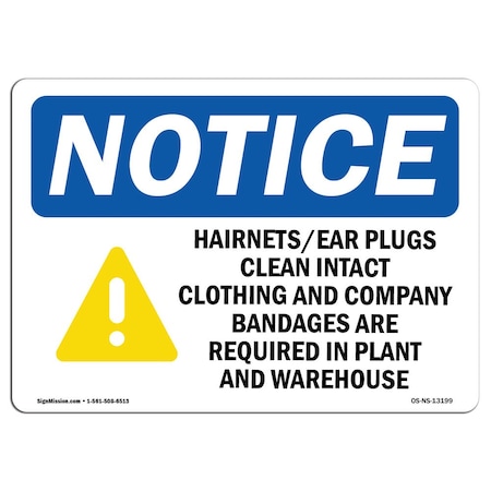 Signmission OSHA Sign, HairnetsEar Plugs Clean Intact With Symbol, 24in X 18in Decal, 24" W, 18" H, Landscape OS-NS-D-1824-L-13199